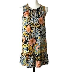 Loft Floral Paisley Medallion Ruffle Keyhole Multi Color Women Dress XS